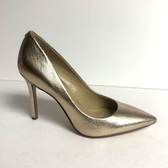 Sam Edelman Womens Hazel Pump Heel Gold Crack Leather Size 7 M - Picture 1 of 6